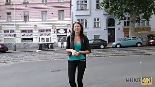 Sinful chick agrees to get some cash for flashing her natural titties