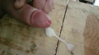 Garage workshop cock jerk and cum