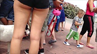 Big-assed chick wearing shorts gets caught on my hidden cam outdoors