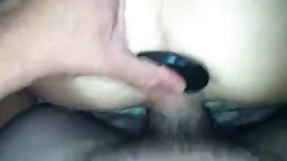 Plugged her tight butt hole while reaming her wet pussy