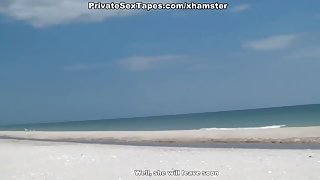 Super sexy amateur blonde has amazing sex on the beach