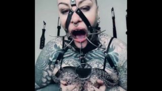 Drooling in a spider gag face harness 