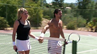 Tennis play ends up with quickie for delicious blonde whore Brynn Tyler