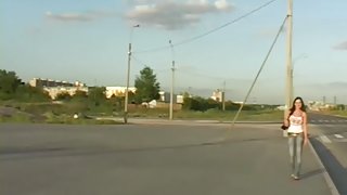 Pick up brunette hair and fuck public