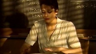 Short haired kinky brunette college professor sucks strong cock for cum