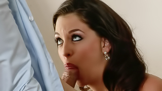 Black haired hottie is getting a dick in her pretty mouth